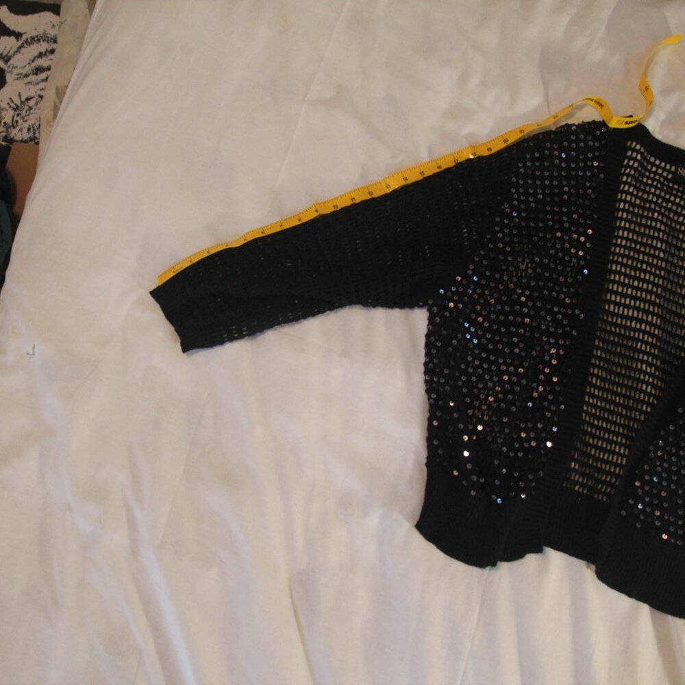 Shrug, long sleeved, black knit with sequins. Sz 1X. Style & Co. Good condition. - Picture 5 of 6